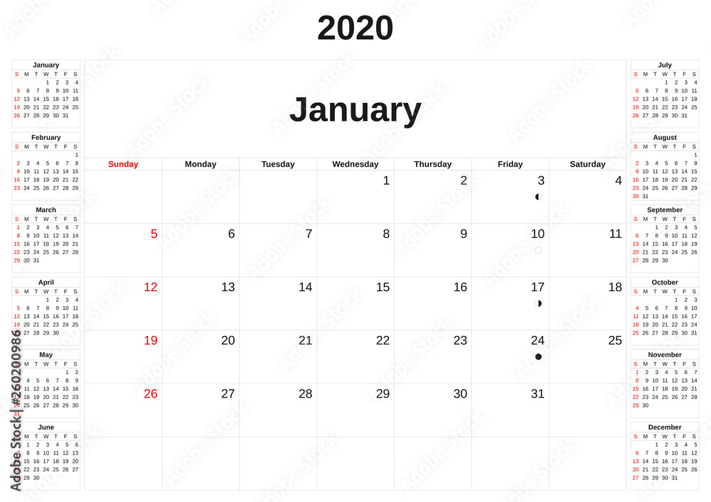2020 a monthly calendar with white background. 2020 a monthly calendar with white background.