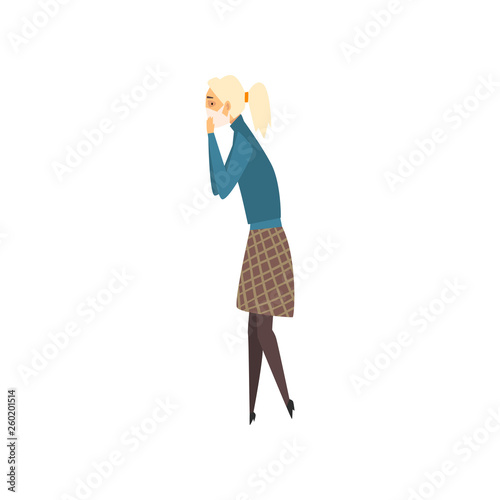 Young Woman Wearing Protective Mask, Girl Suffering from Industrial Smog Vector Illustration