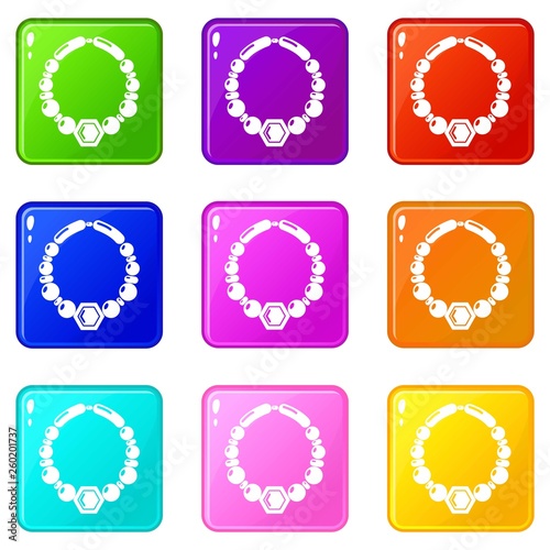 Pearl necklace icons set 9 color collection isolated on white for any design