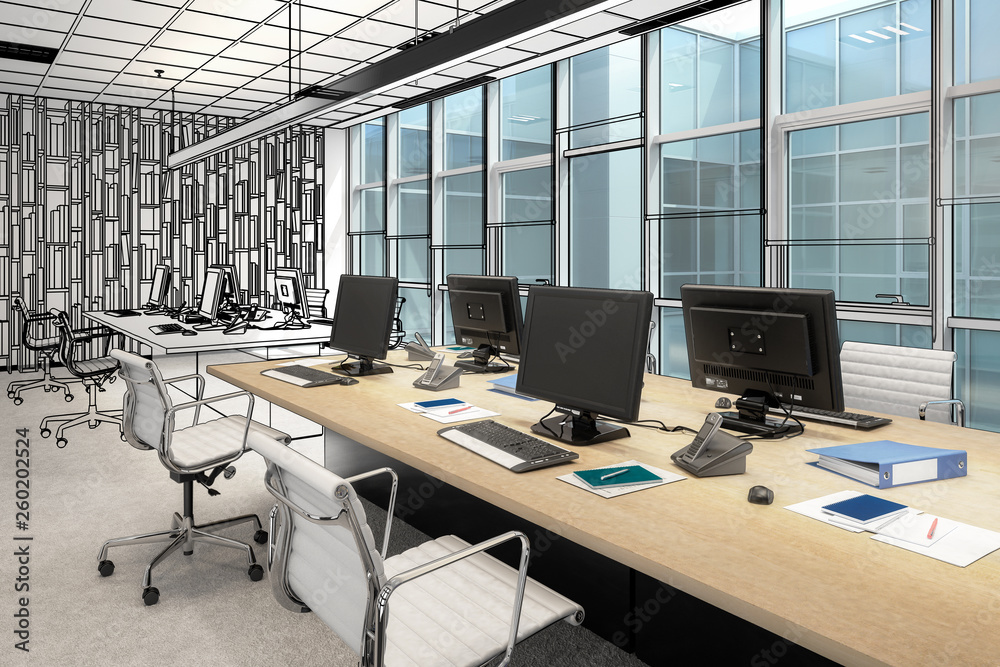 Computer Workplace Inside a Business Center (preview) - 3d visualization Computer Workplace Inside a Business Center (preview) - 3d visualization