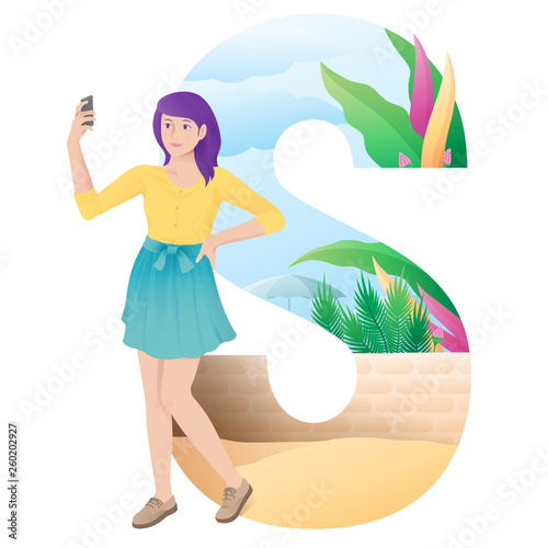 alphabet S girl doing selfie on summer