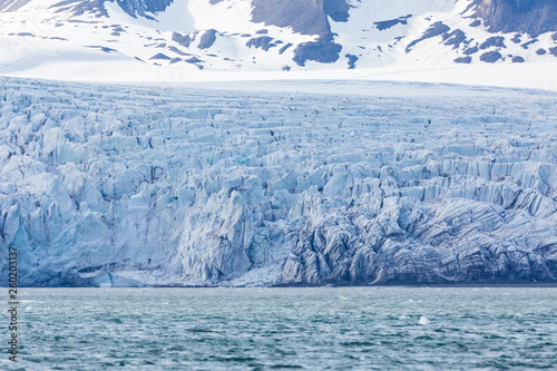 Esmarkbreen glacier ice front, crevasses, sea, Svalbard