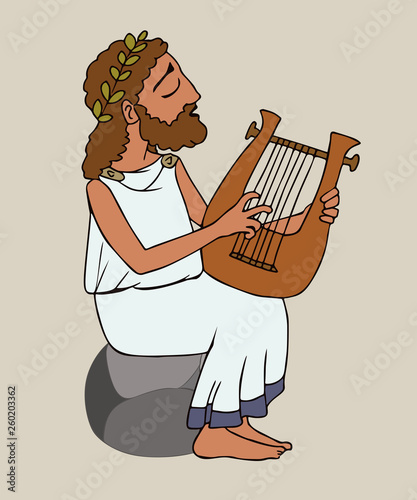 cartoon ancient greek man playing cithara