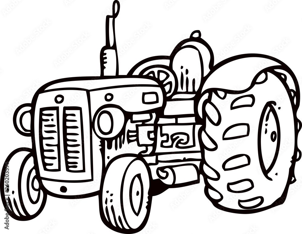 tractor black and white drawing Stock Vector Adobe Stock