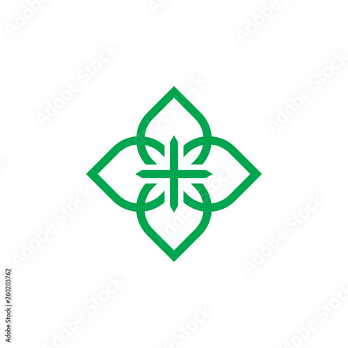 leaf with square line logo design vector illustration