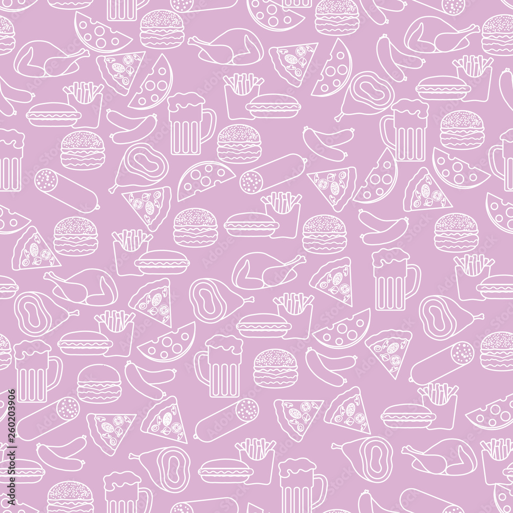 Seamless pattern with different foods.