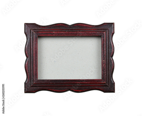 Old wood photo frame blank isolated on white background.