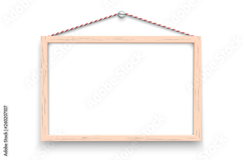 Mock up for presentation framed signboard, hanging on wall, Whiteboard wood frame