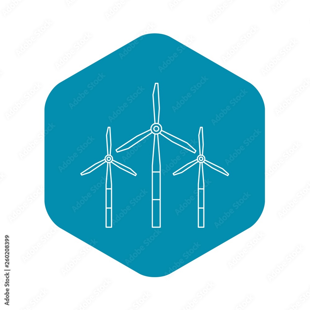 Windmills for renewable electric energy production icon. Outline illustration of windmills for renewable electric energy production vector icon for web Windmills for renewable electric energy production icon. Outline illustration of windmills for renewable electric energy production vector icon for web