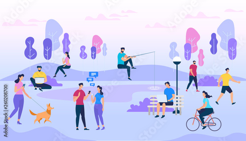People Crowd Outdoors. Active Men and Women Walk