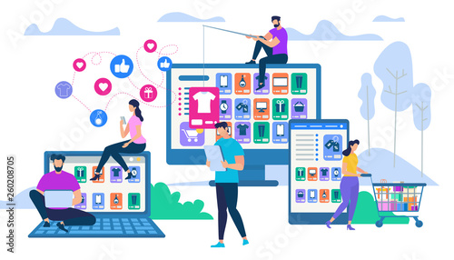People Interacting with Gadget for Online Shopping