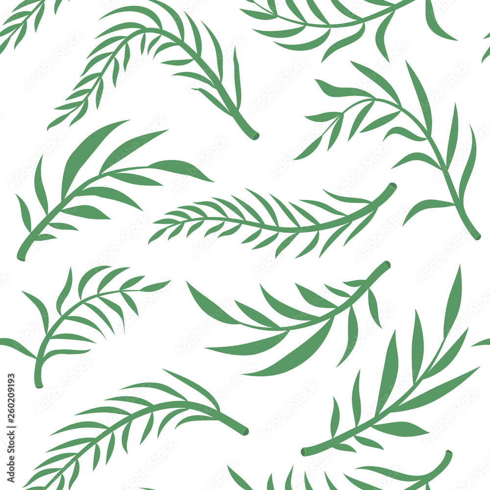 Fototapeta premium Tropical vector green leaves seamless pattern white background. Exotic wallpaper. Floral seamless pattern - Vector.