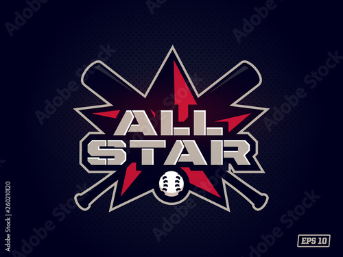 Modern professional emblem all star for baseball game in red theme