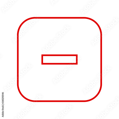 Square red minus sign thin line icon, button, remove, negative symbol on white background