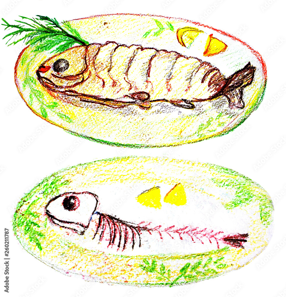 baked river trout with dill and lemon on a plate eaten trout on a white background baked river trout with dill and lemon on a plate eaten trout on a white background