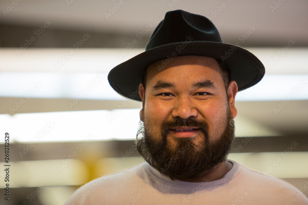 Fat men have a mustache, wear a hat, Men have a smiling mustache Fat men have a mustache, wear a hat, Men have a smiling mustache