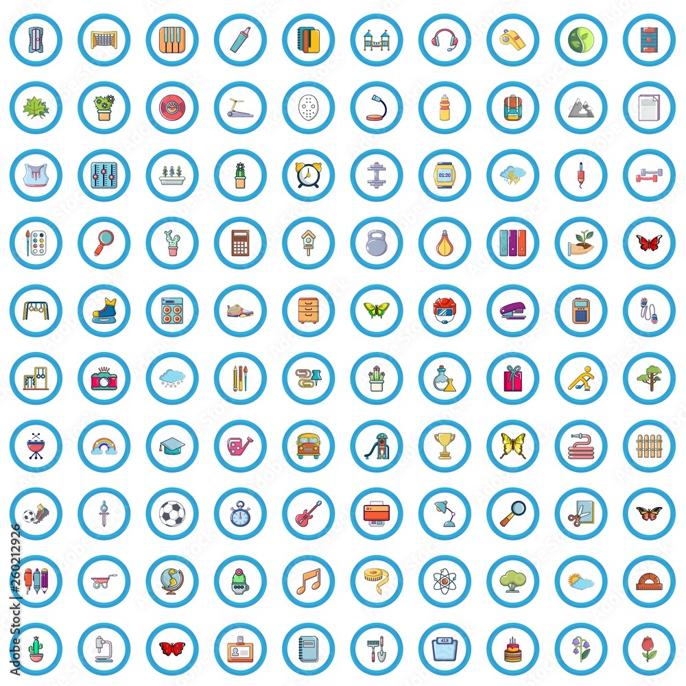 100 secondary school icons set. Cartoon illustration of 100 secondary school vector icons isolated on white background 100 secondary school icons set. Cartoon illustration of 100 secondary school vector icons isolated on white background