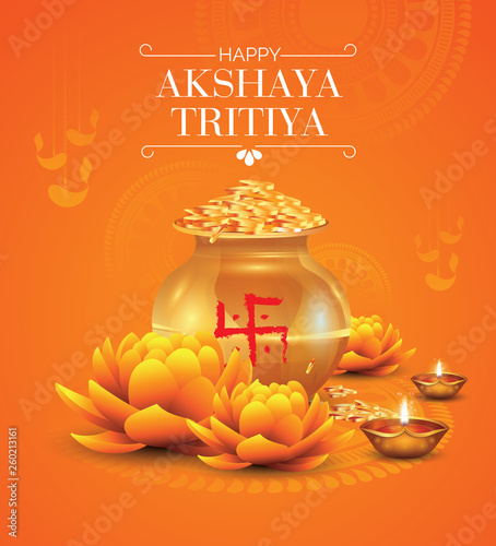 Happy Akshaya Tritiya Festival Greeting Background Design Vector Illustration photo