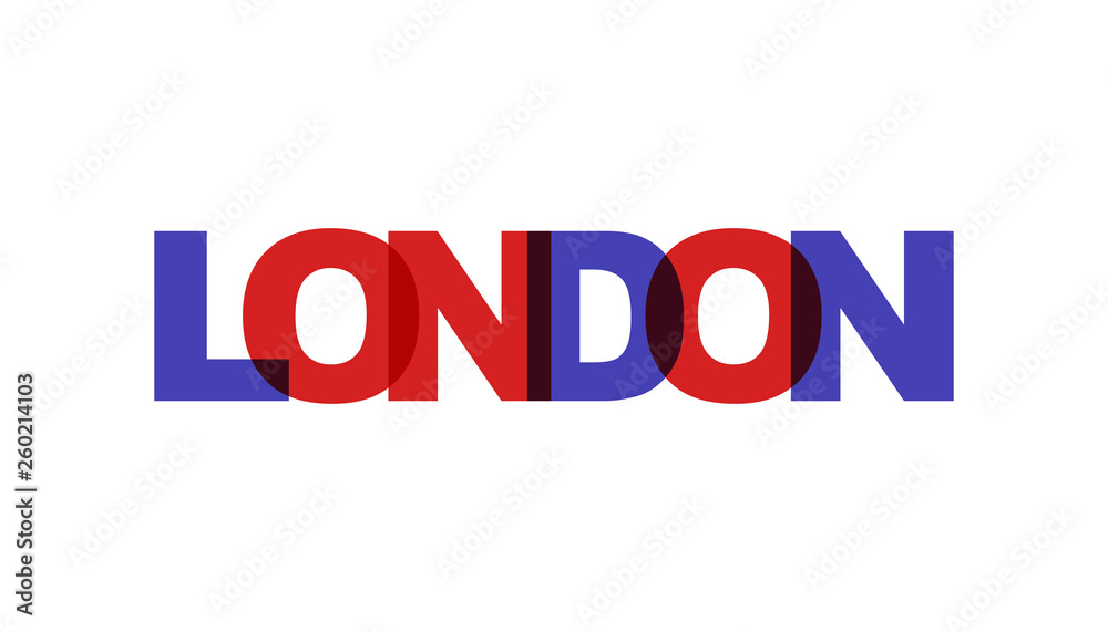 London, phrase overlap color no transparency. Concept of simple text for typography poster, sticker design, apparel print, greeting card or postcard. Graphic slogan isolated on white background. London, phrase overlap color no transparency. Concept of simple text for typography poster, sticker design, apparel print, greeting card or postcard. Graphic slogan isolated on white background.