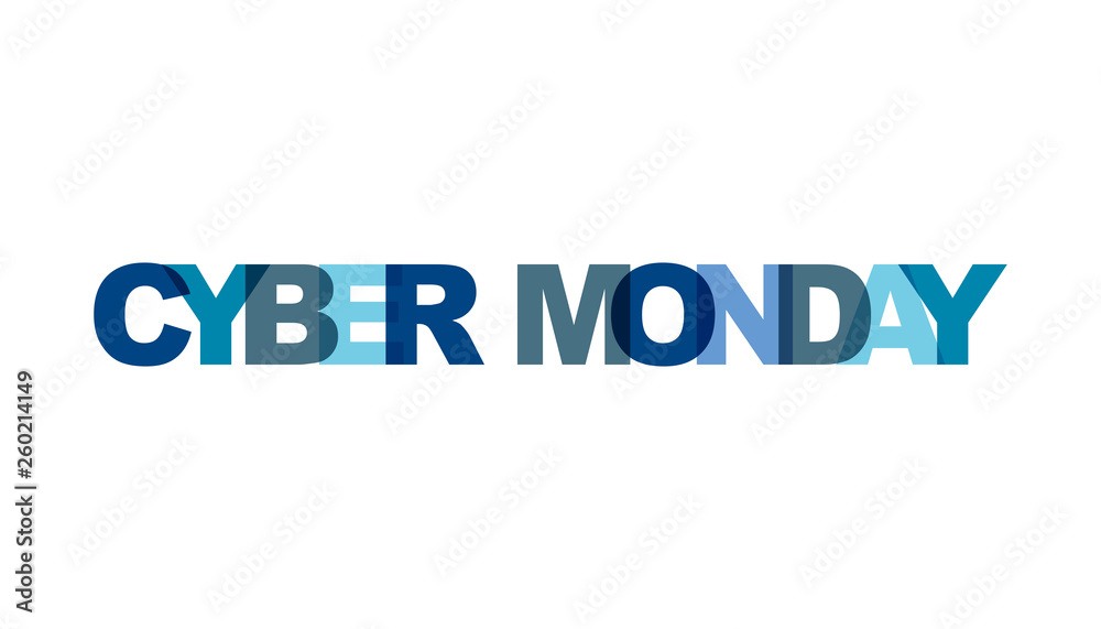 Cyber monday, phrase overlap color no transparency. Concept of simple text for typography poster, sticker design, apparel print, greeting card or postcard. Graphic slogan isolated on white background.