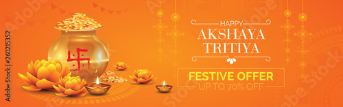 Happy Akshaya Tritiya Festival Sale, Offer Banner Design Vector Illustration