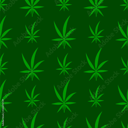 Green Cannabis Leaves Background. Green Marijuana Seamless Pattern