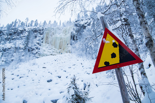 Sign of rockfall in a canyon in Finnland before the icefall. photo