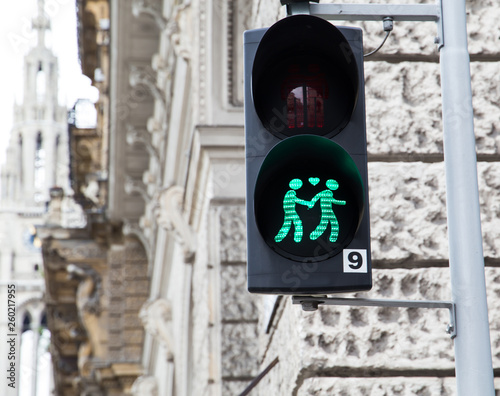 Photography Gay couple pictured at a traffic light in Vienna.