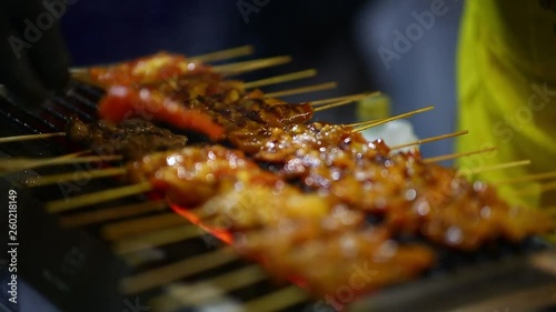 Street thai food, Thai style Barbecue pork grilled photo