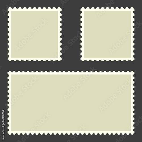 Postage Stamps collection. Postage Stamps in flat design. Blank Postage Stamps on black background