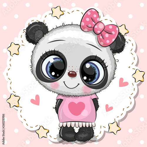 Cute Panda girl with pink bow