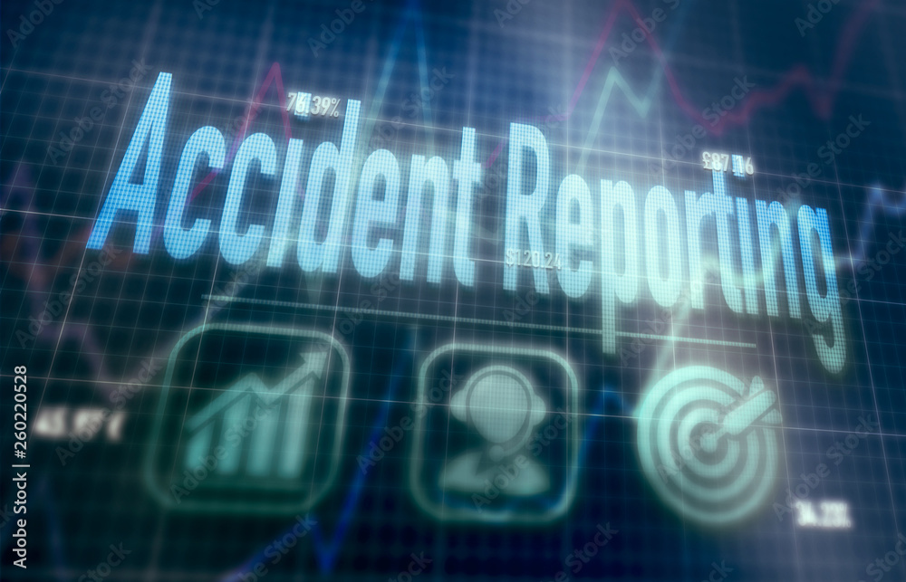 Accident Reporting concept on a blue dot matrix computer display.