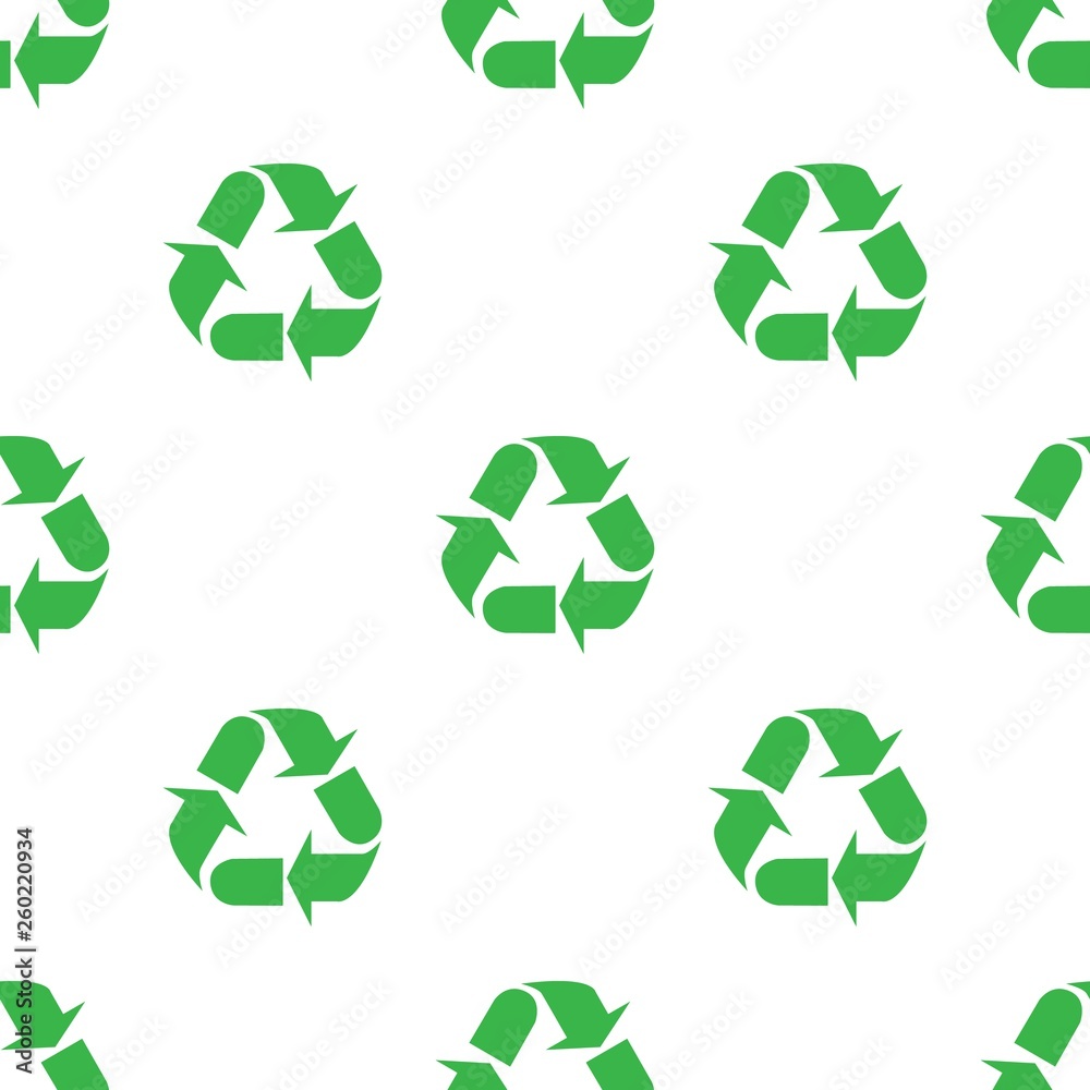 Obraz premium The sign of the three arrows, means recycling. Seamless Wallpaper pattern. The ability to stretch to any size in all directions without loss of quality. Vector illustration. 