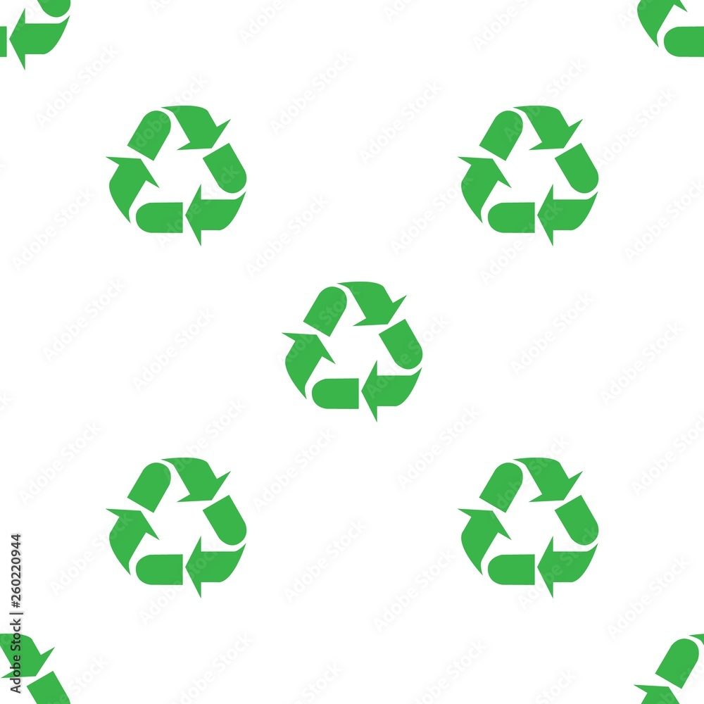 Obraz premium The sign of the three arrows, means recycling. Seamless Wallpaper pattern. The ability to stretch to any size in all directions without loss of quality. Vector illustration. 
