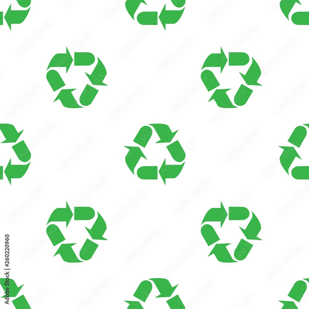 Obraz premium The sign of the three arrows, means recycling. Seamless Wallpaper pattern. The ability to stretch to any size in all directions without loss of quality. Vector illustration. 