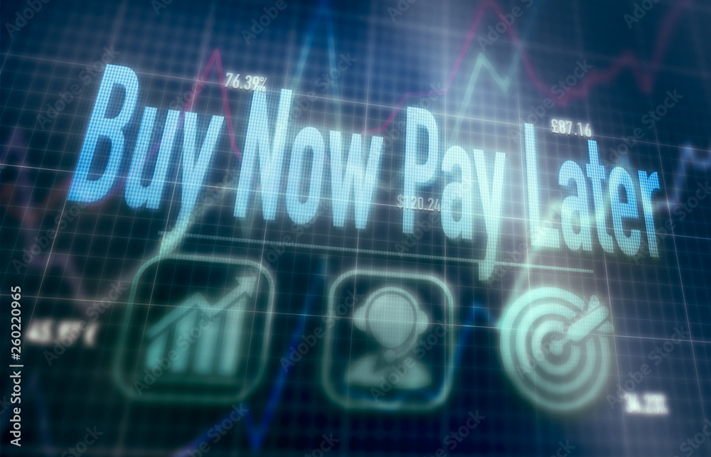 Buy Now Pay Later concept on a blue dot matrix computer display. Buy Now Pay Later concept on a blue dot matrix computer display.