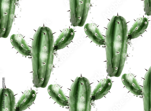 Cactus pattern background. Botanic garden watercolor Vector illustrations