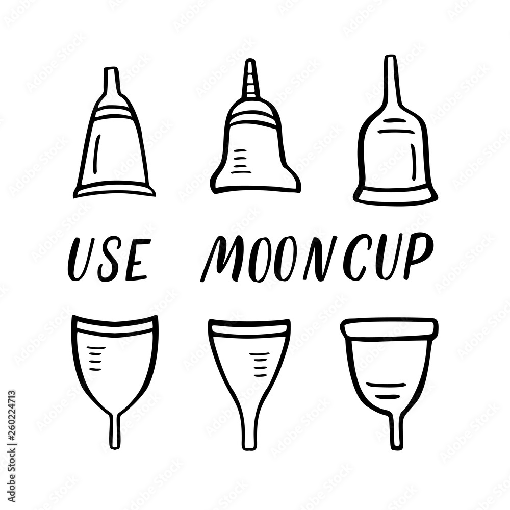 Set of menstrual cups. Period cup. Handdrawn vector illustration Set of menstrual cups. Period cup. Handdrawn vector illustration
