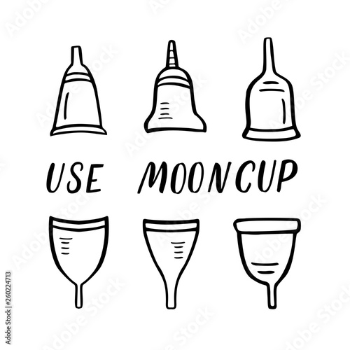 Set of menstrual cups. Period cup. Handdrawn vector illustration