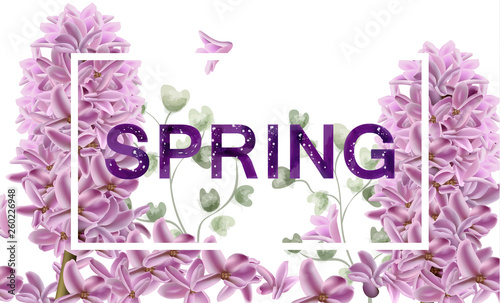 Lilac flowers spring banner Vector watercolor. Vintage composition bouquets