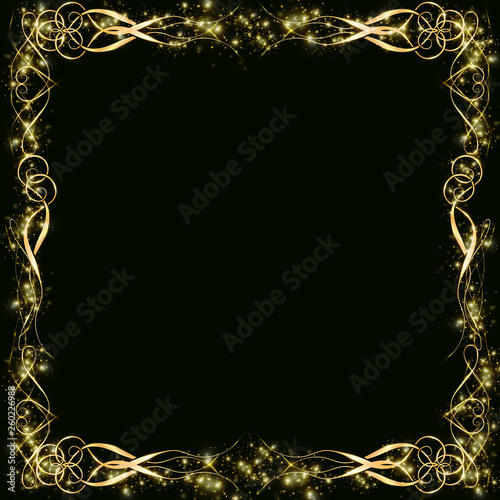 Vector golden frame with hearts effects of light. Preparation for postcard Christmas wedding