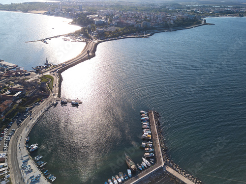 Aerial view of old Nessebar, ancient city on the Black Sea coast of Bulgaria