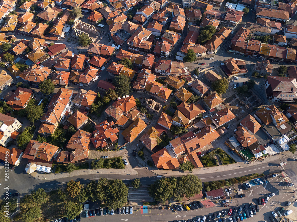 Obraz premium Aerial view of old Nessebar ancient city on the Black Sea coast of Bulgaria