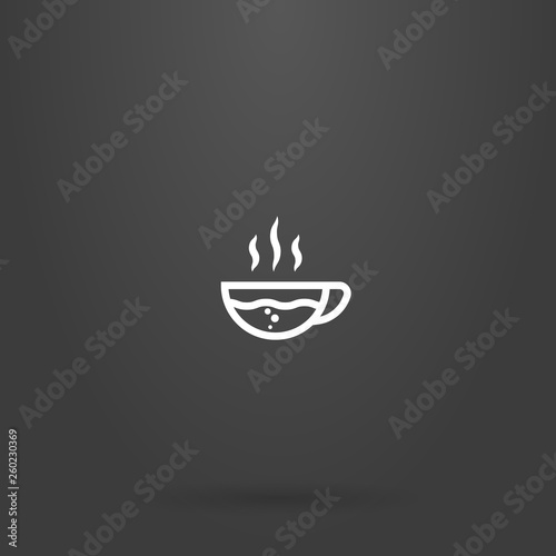 white sign on a black background. simple line art sign glass cup with hot drink and bubbles