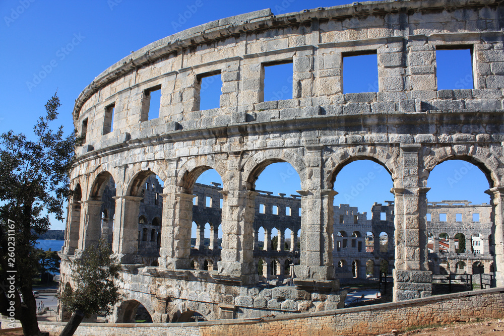 Roman amphitheater Pula. Arena ancient Roman times. Architecture Croatia	
