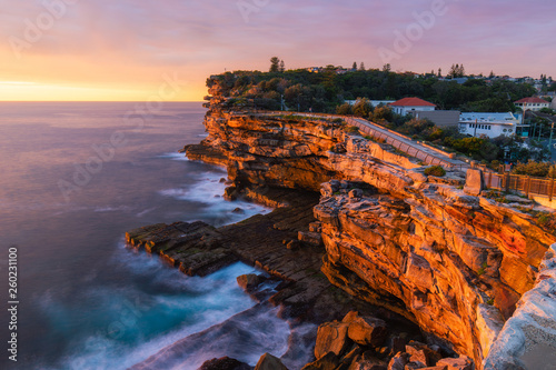 Sunrise golden hour view at The Gap cliff, Watsons Bay, Sydney, Australia.