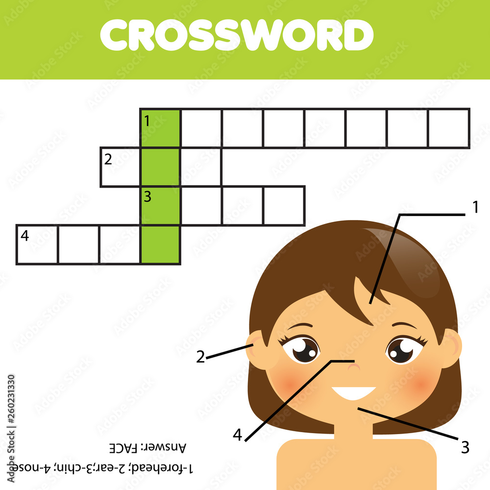 Educational game for children. Crossword puzzle kids activity. My body  theme learning vocabulary. Stock Vector | Adobe Stock