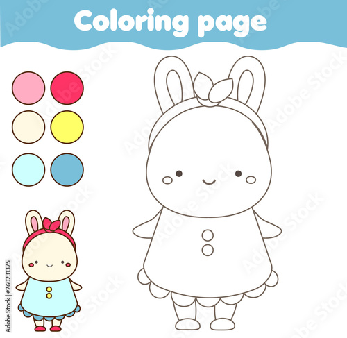 Coloring page. Color picture for toddlers and kids. Educational children game. Cartoon rabbit