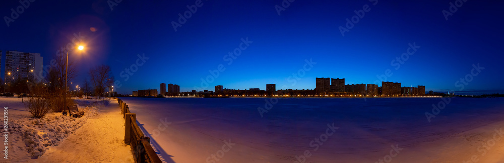 Blue before dawn. Night winter panorama