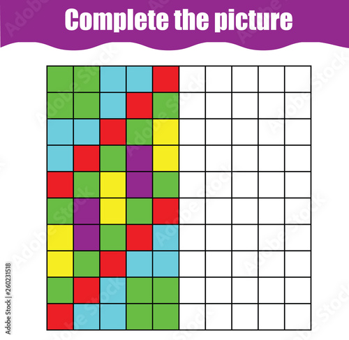 complete picture educational children game. Kids drawing worksheet. Printable activity for toddlers. Abstract ornament